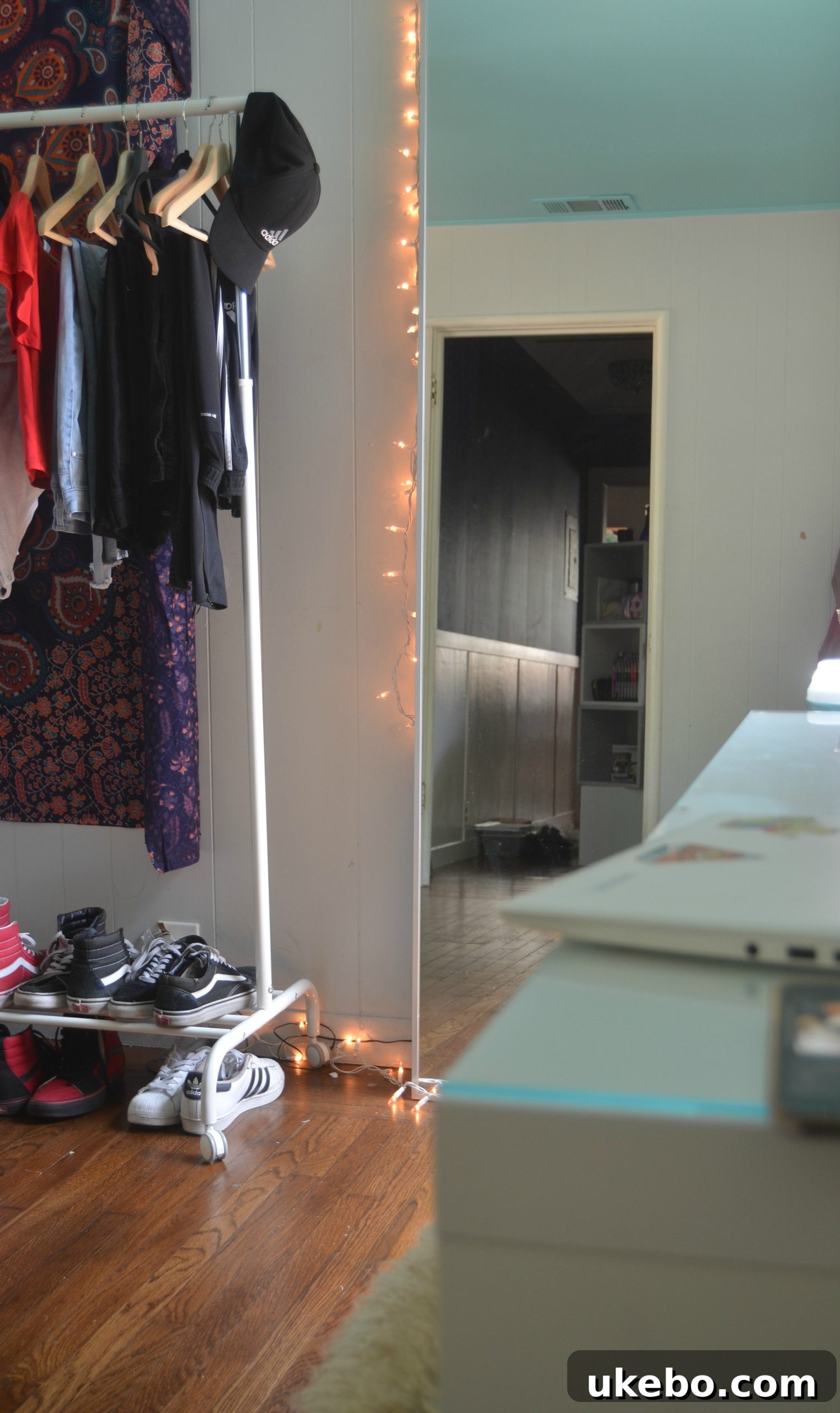 IKEA HOVET mirror and RIGGA clothes rack
