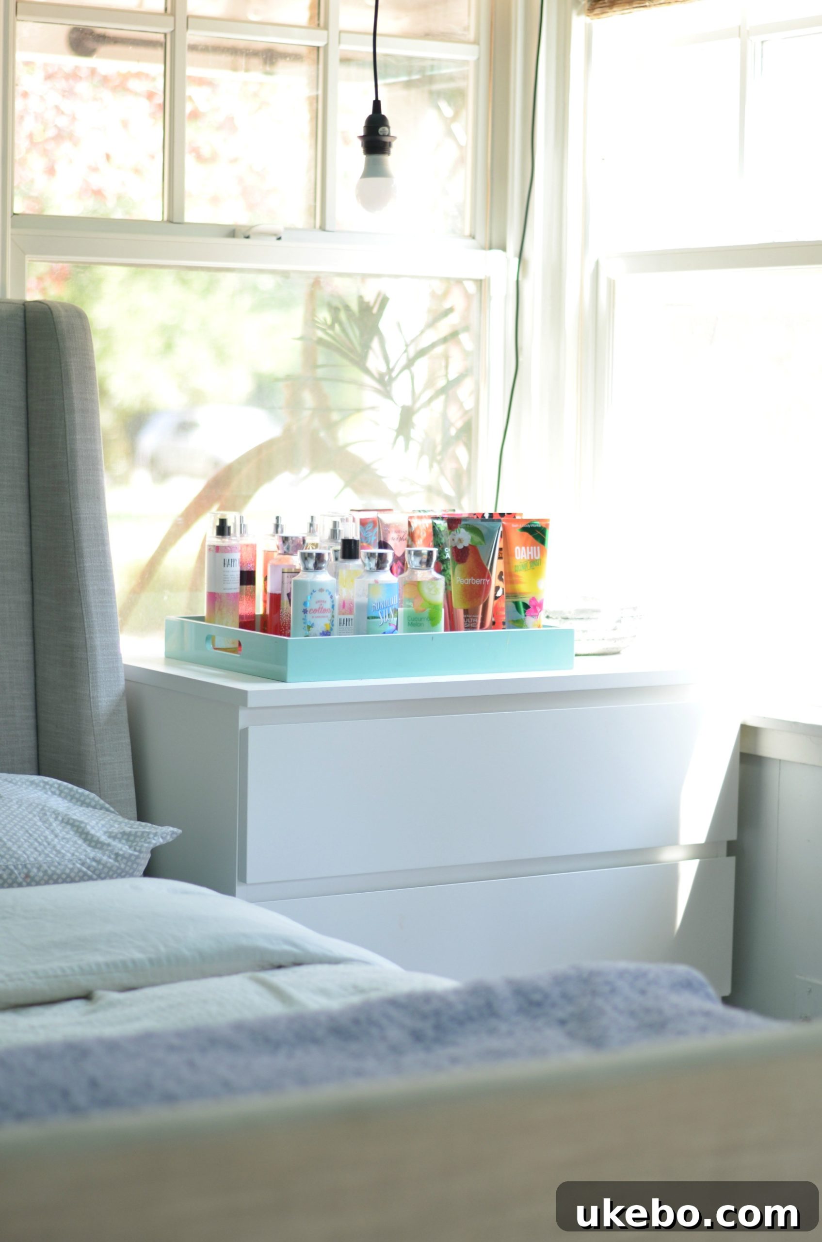 Close-up of MALM dresser with HEMMA cord set