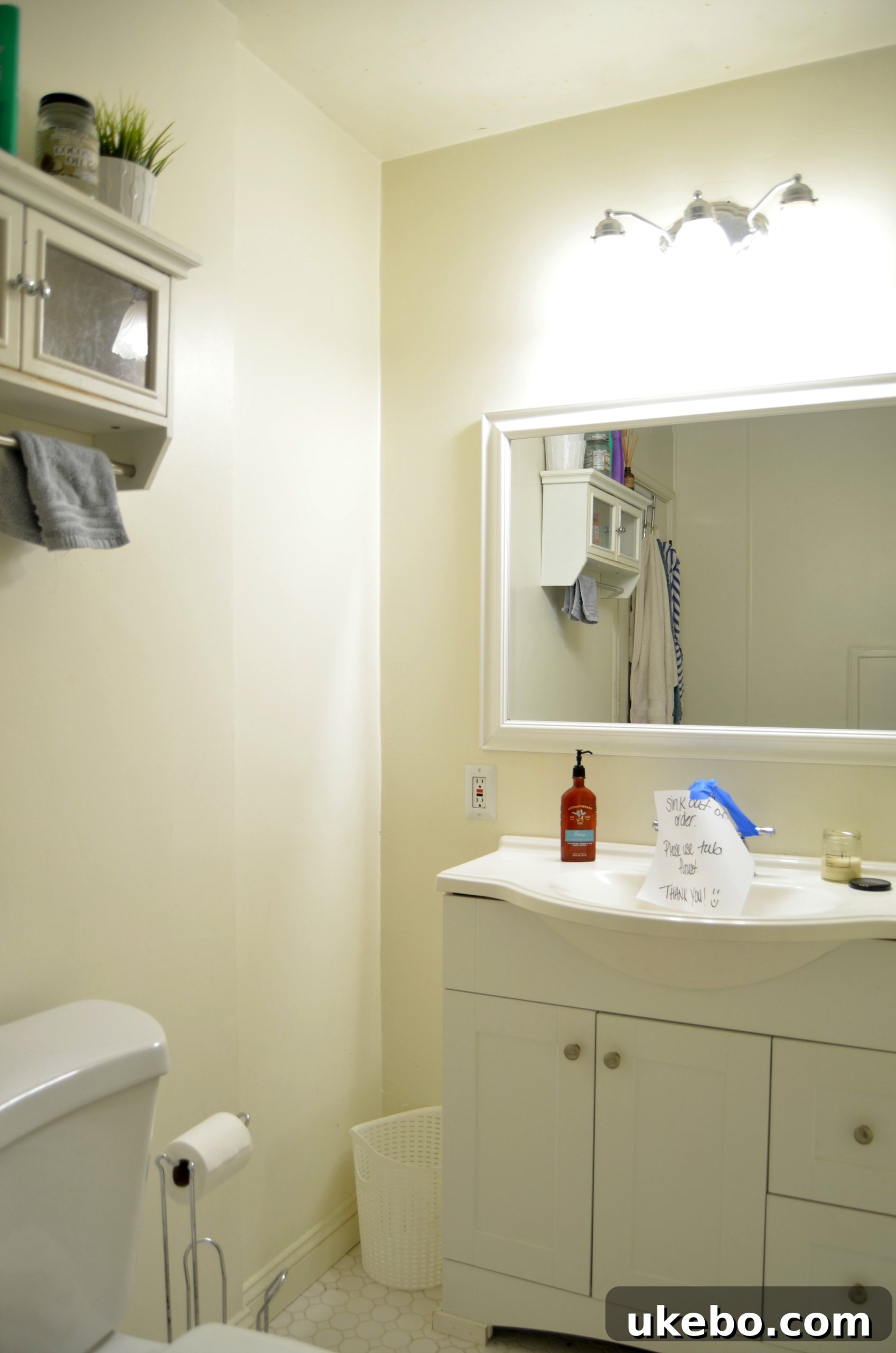 One Room Challenge Week 1 The Design Blueprint 6 Before photo of the bathroom showing general layout and finishes