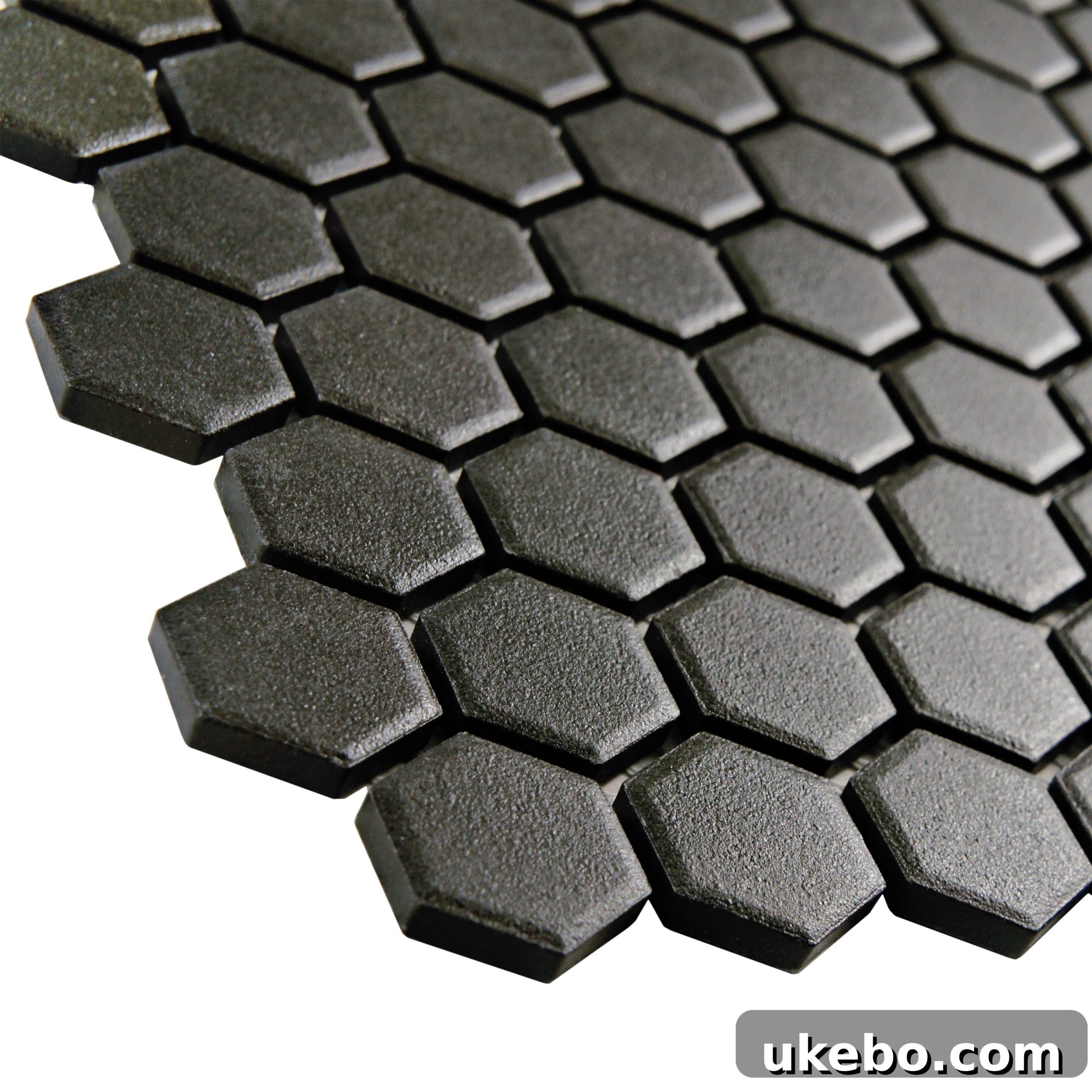 One Room Challenge Week 2: Demolition Day, Unexpected Hurdles, and Plan B 8 Unglazed mini black hex tile chosen for bathroom renovation