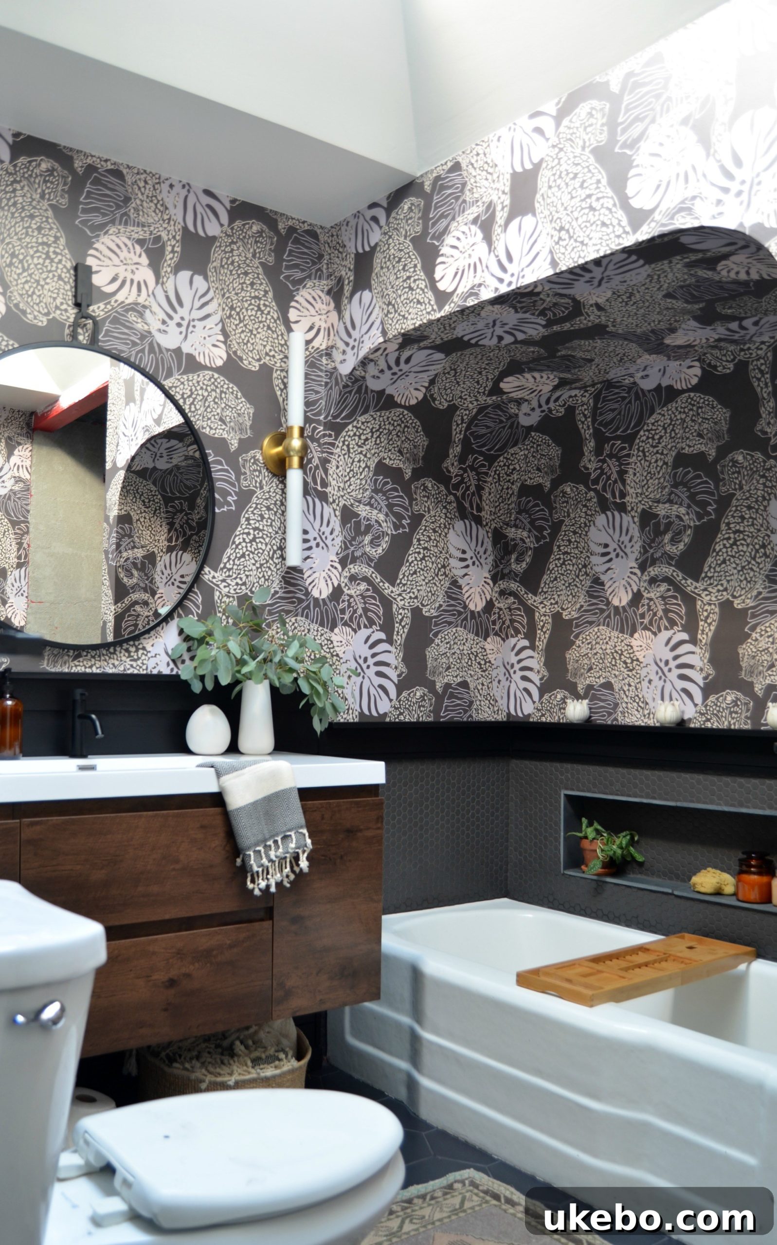 Bright bathroom interior, illuminated by a Velux skylight