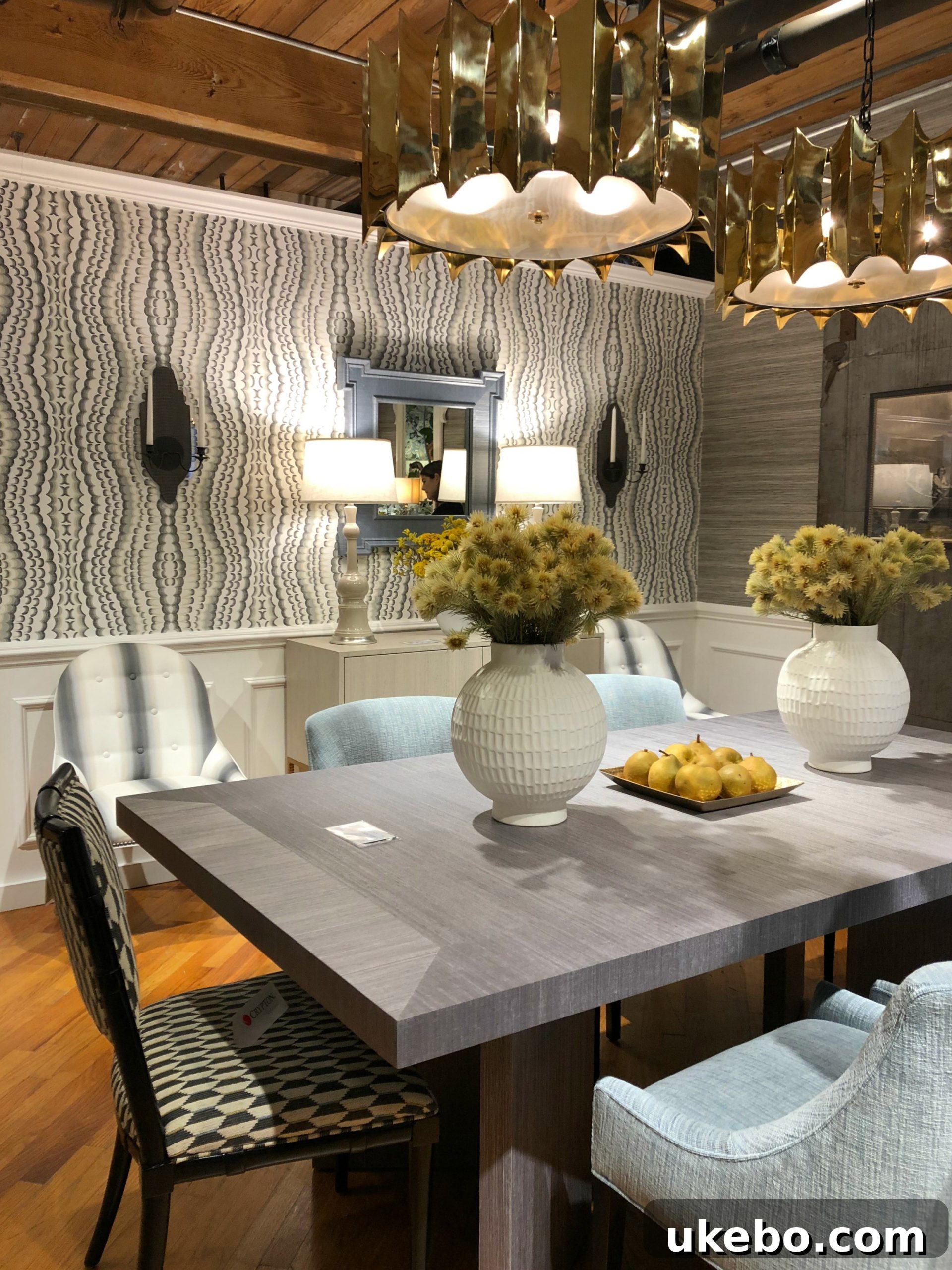 Exquisite furniture complementing elegant wallpapers and fabrics from Thibaut Fine Furniture at High Point Market.