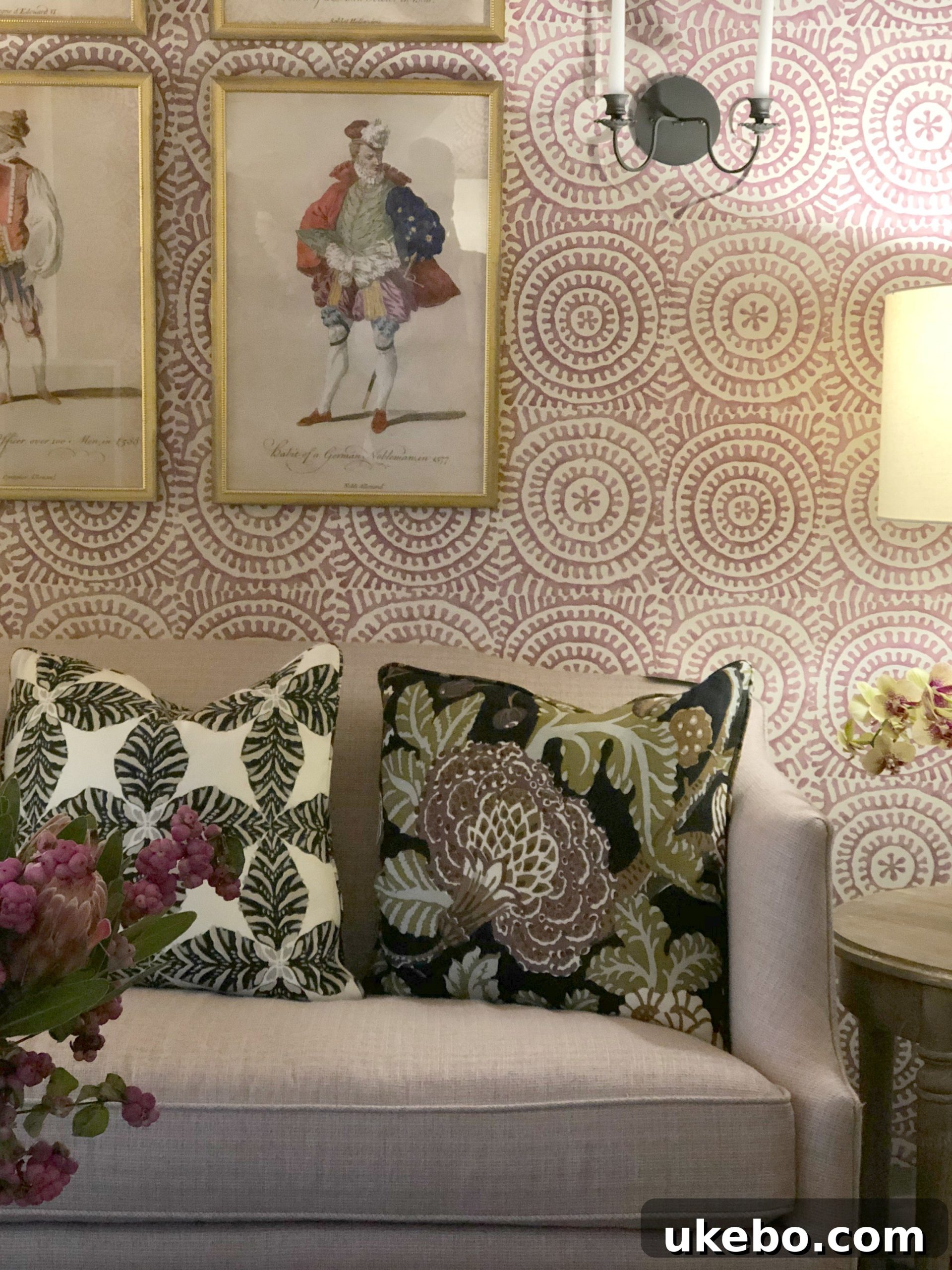 Another view of Thibaut's showroom showcasing colorful fabrics and patterns, emphasizing their bold approach to design.