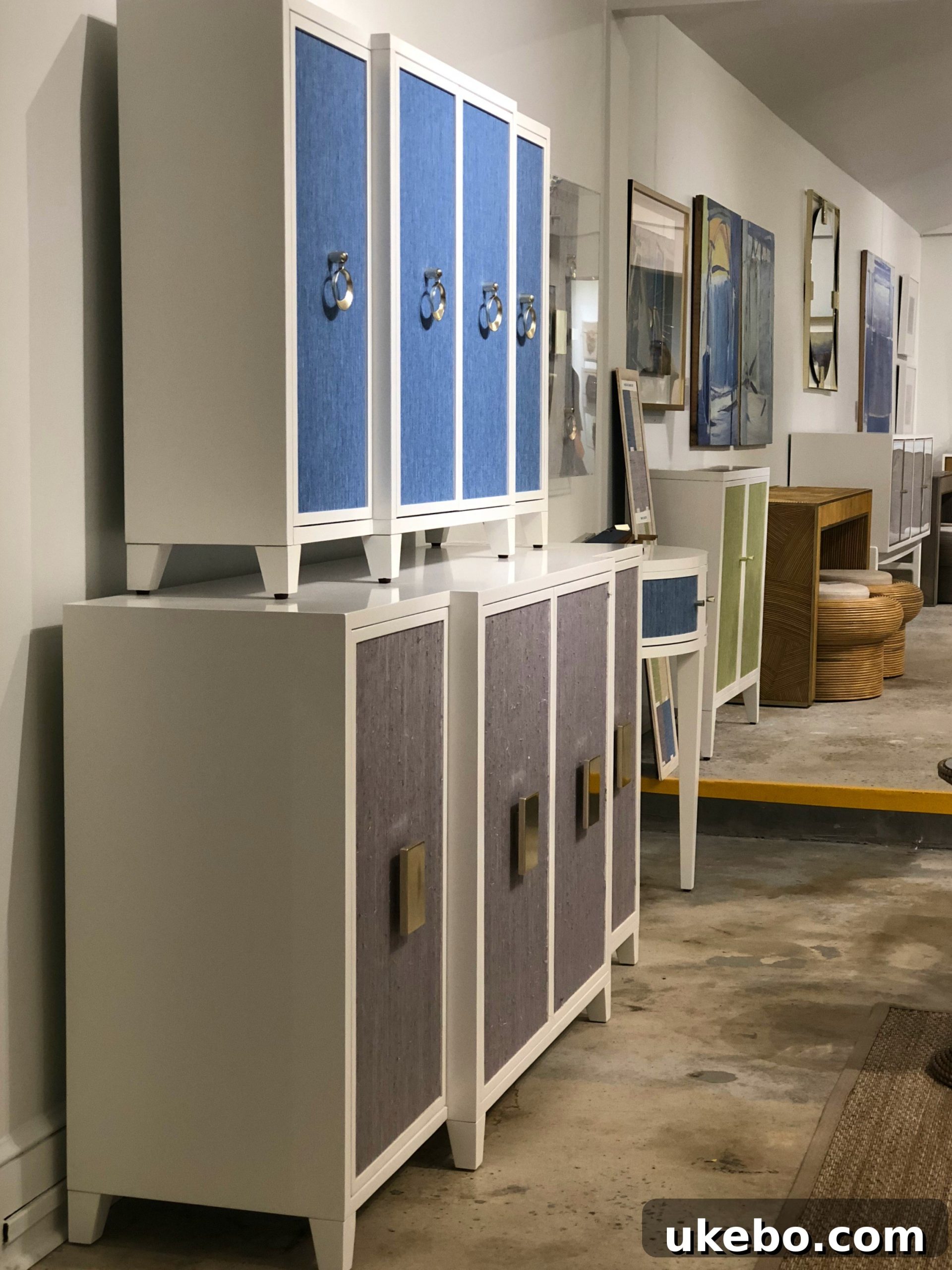 Modern History cabinets with fresh, contemporary colors updating heirloom furniture designs, blending classic with modern.