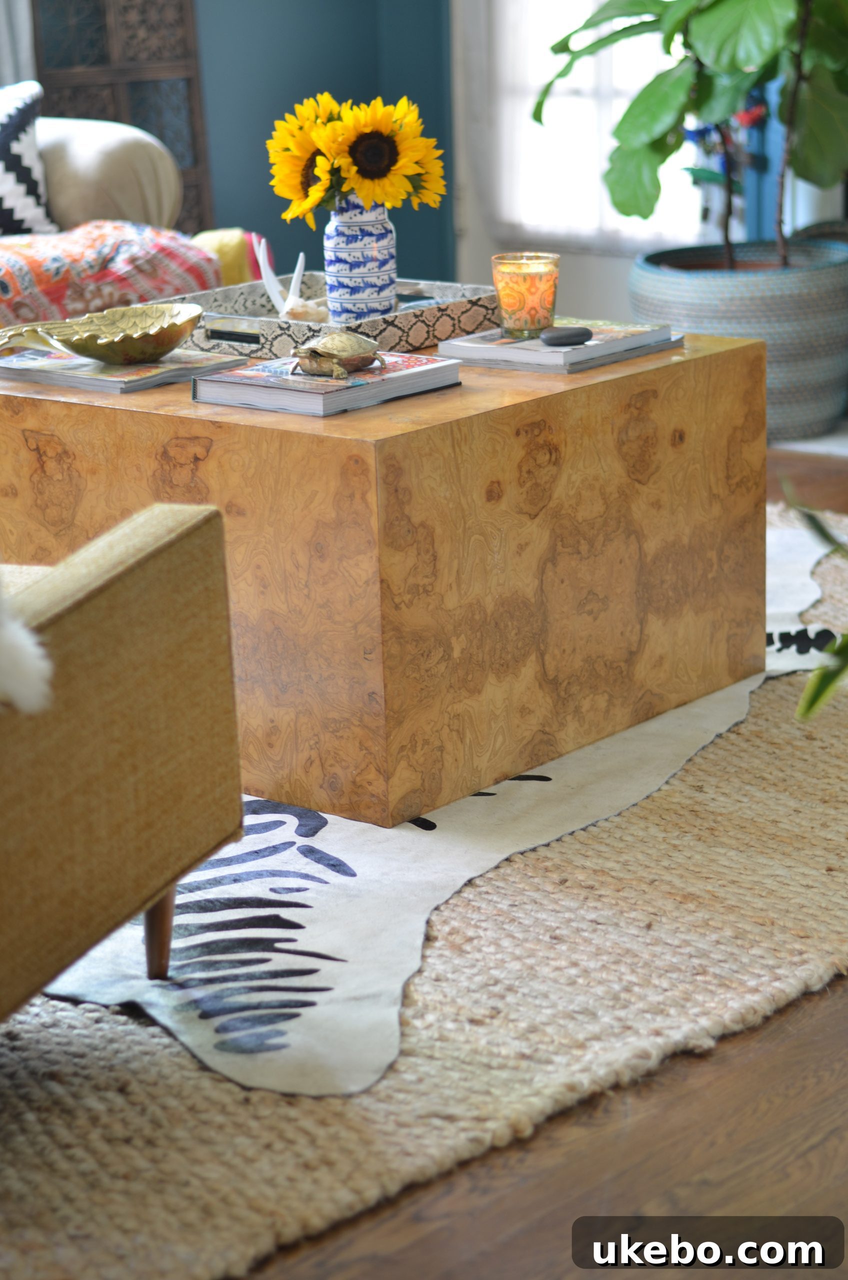 Side View of the Free Burlwood Coffee Table