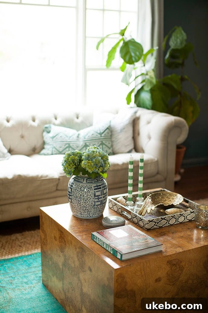 Customized Burlwood Coffee Table Perfectly Sized for Living Room