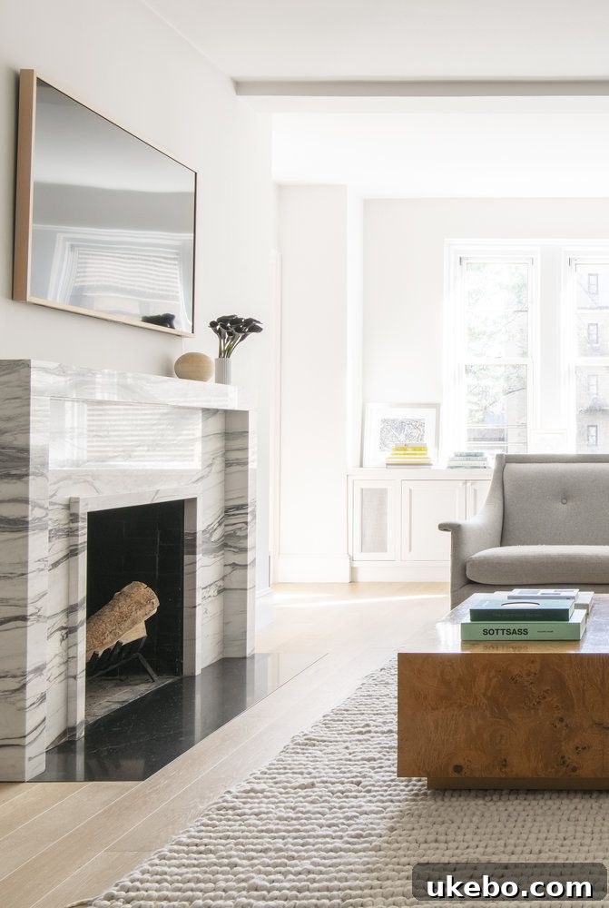 Elegant Burlwood Coffee Table in a Contemporary Living Room