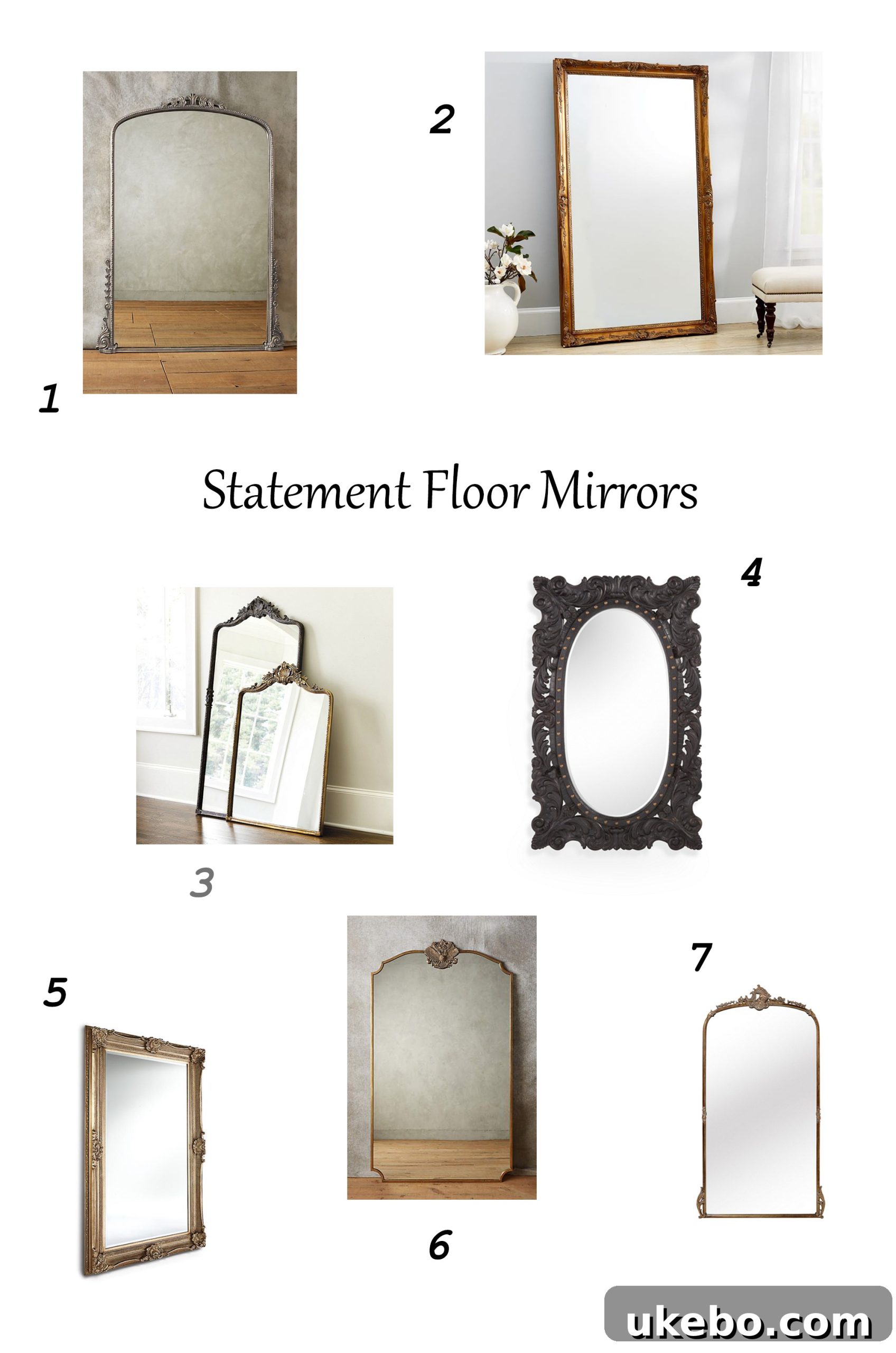 A collage showcasing various inspiring statement floor mirrors for home decor