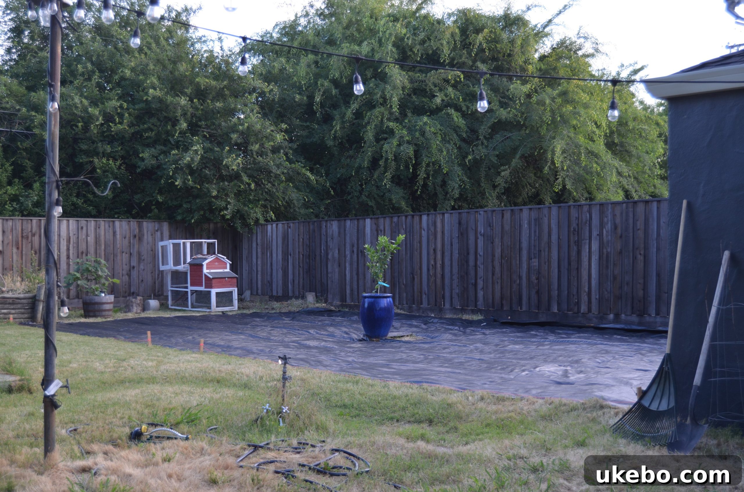 Weed barrier laid out in the garden