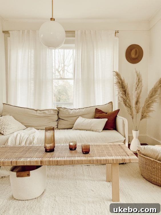 Soft beige interior featuring pampas grass for a touch of natural elegance and warmth