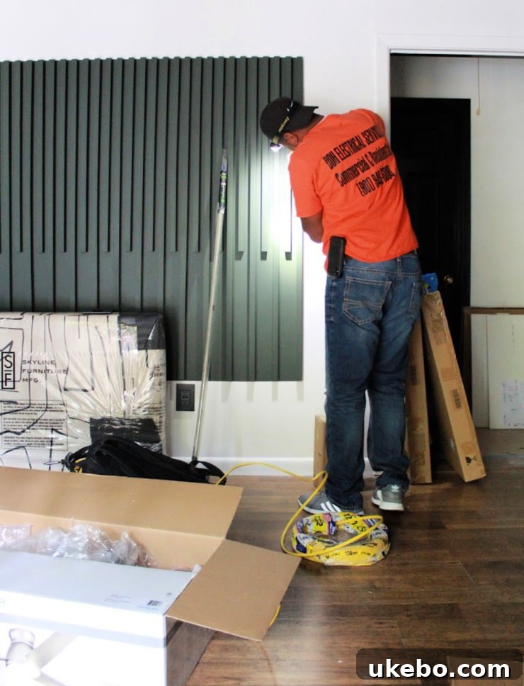 Progress shot of bedroom renovation with construction materials