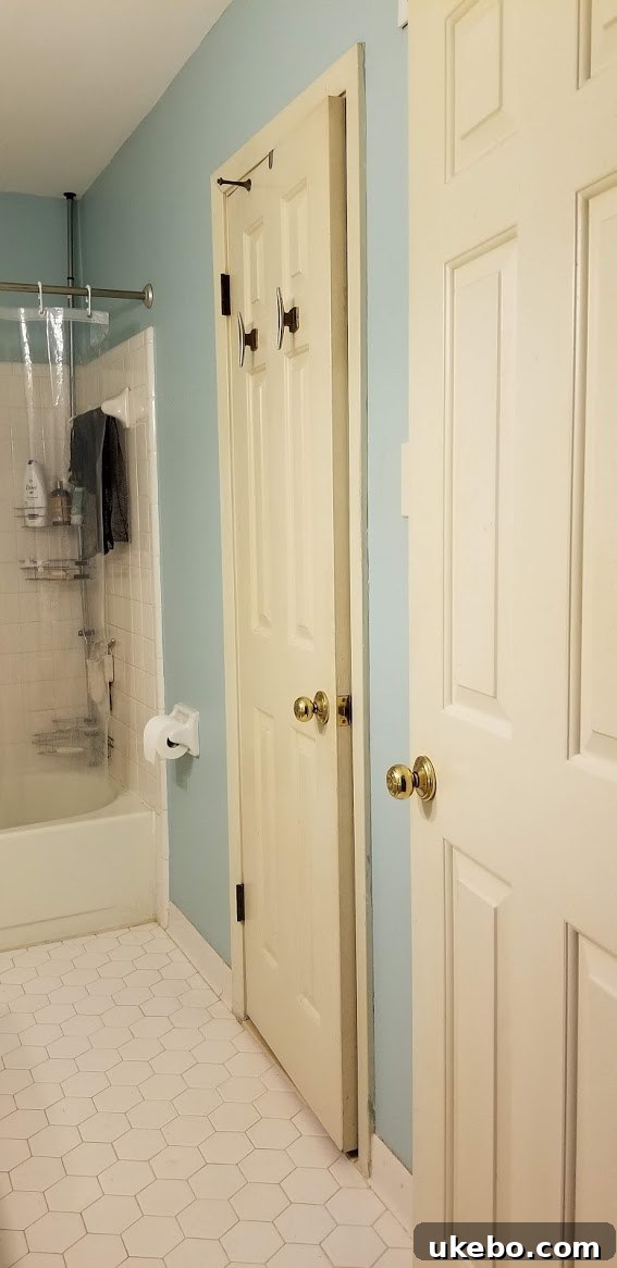 Bathroom before renovation, illustrating the dated aesthetic and cramped layout