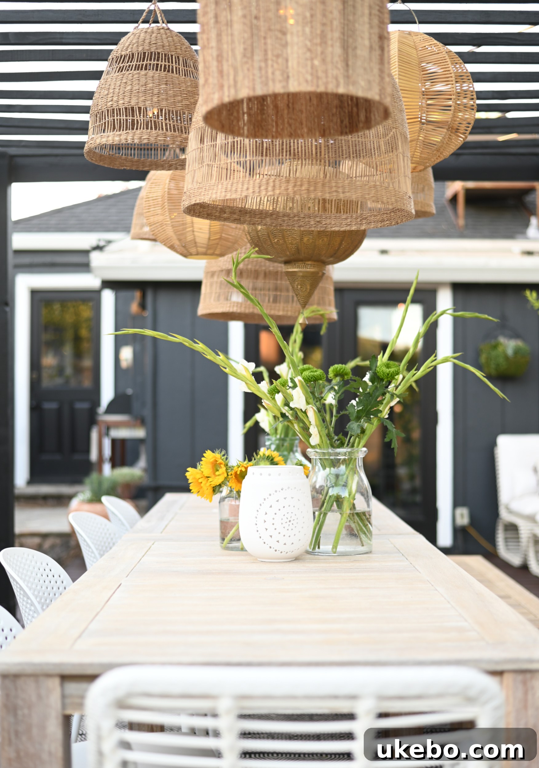 Detail of mixed rattan and Moroccan lanterns