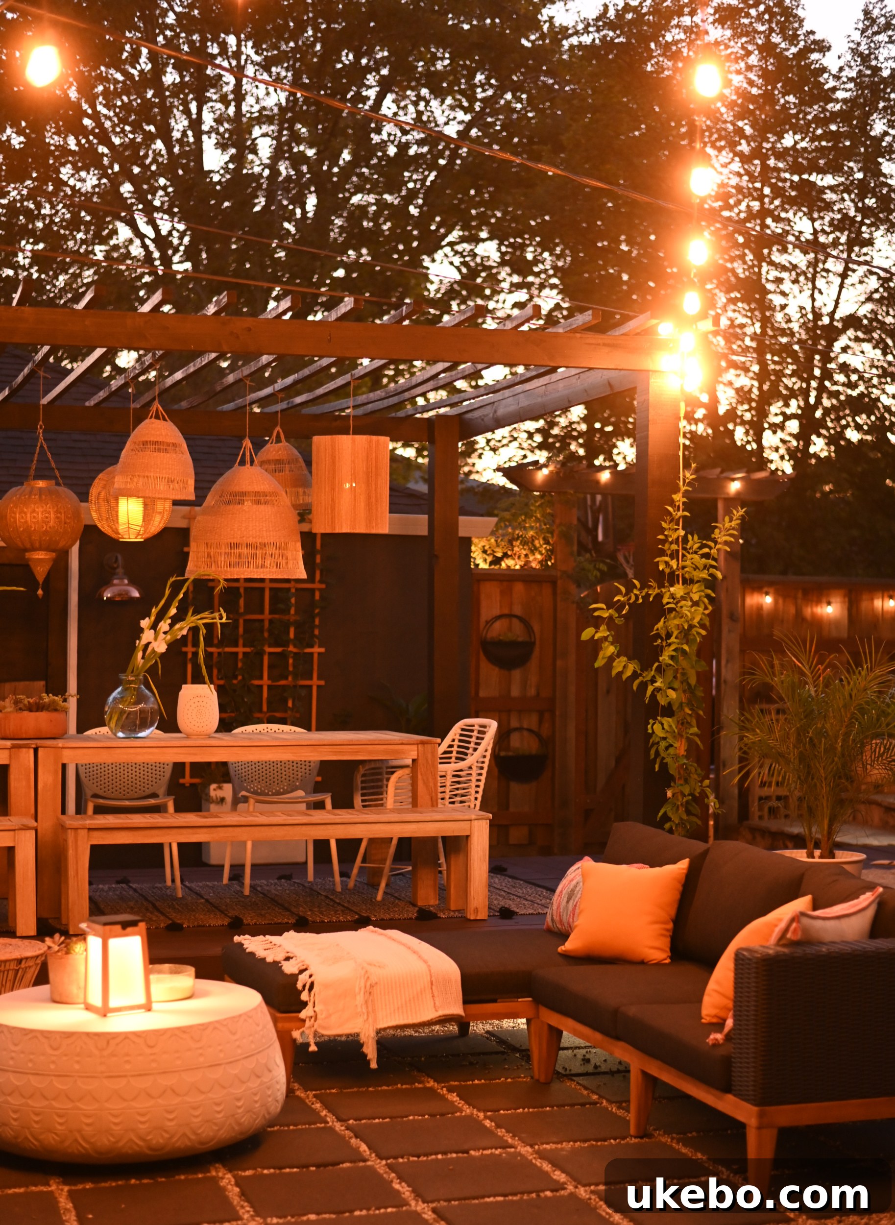 Overall night view of the backyard
