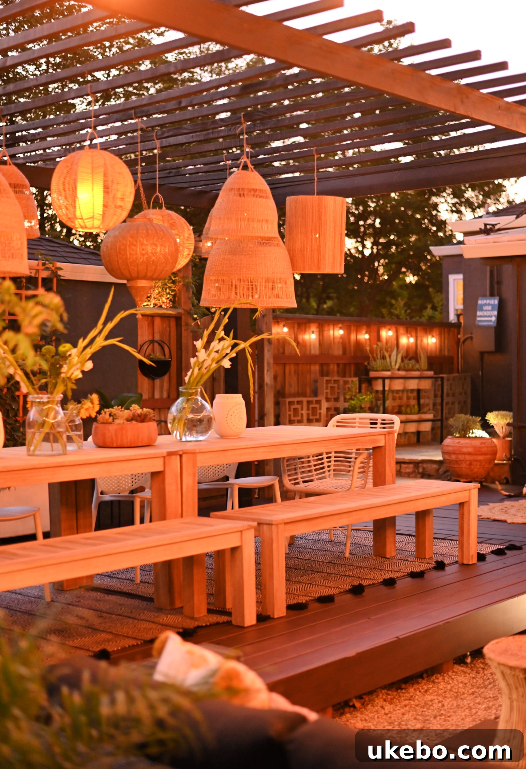 Night view of pergola with lights