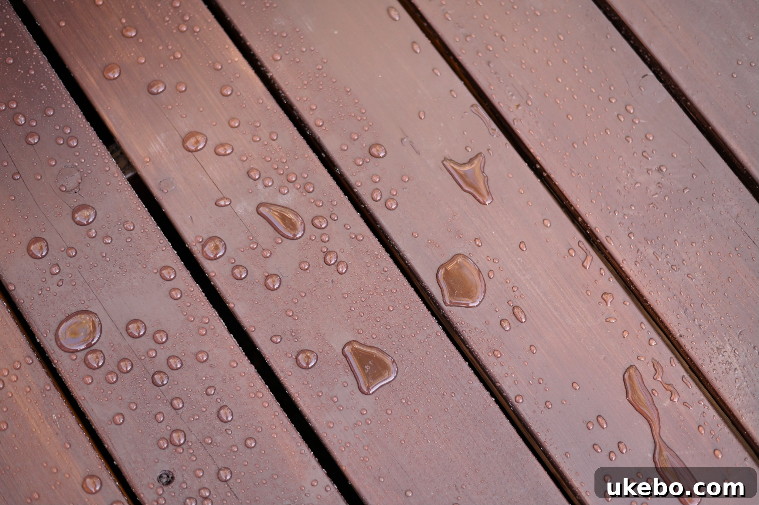 Bringing Our Deck Back to Life with Sherwin-Williams 30 Close-up of water repellency on the stained deck surface
