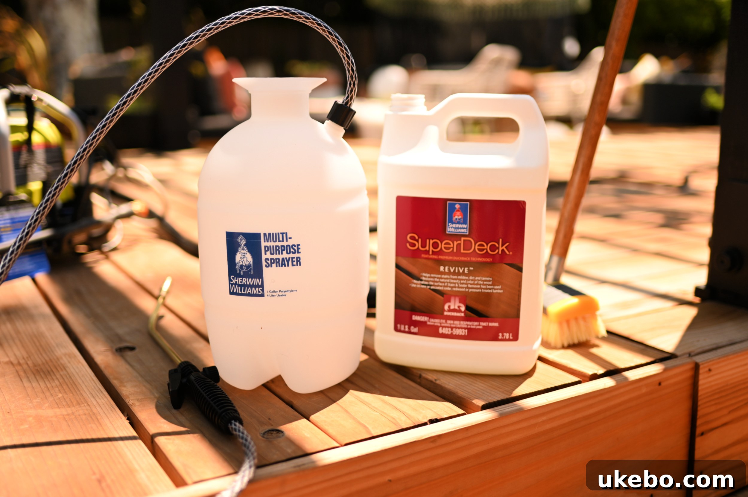 Bringing Our Deck Back to Life with Sherwin-Williams 6 Detailed view of deck cleaning in progress