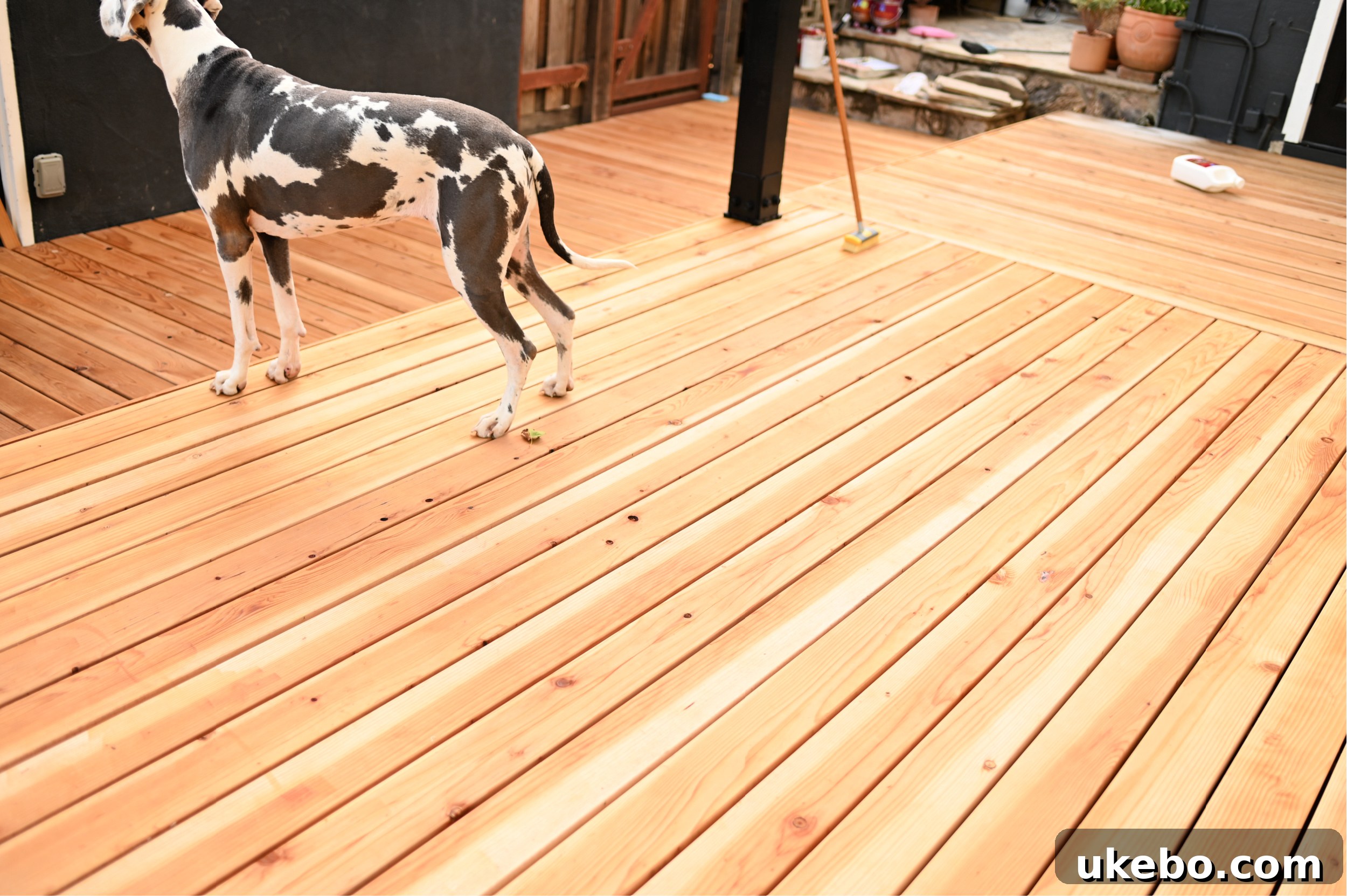 Clean, refreshed redwood deck after SuperDeck Revive treatment