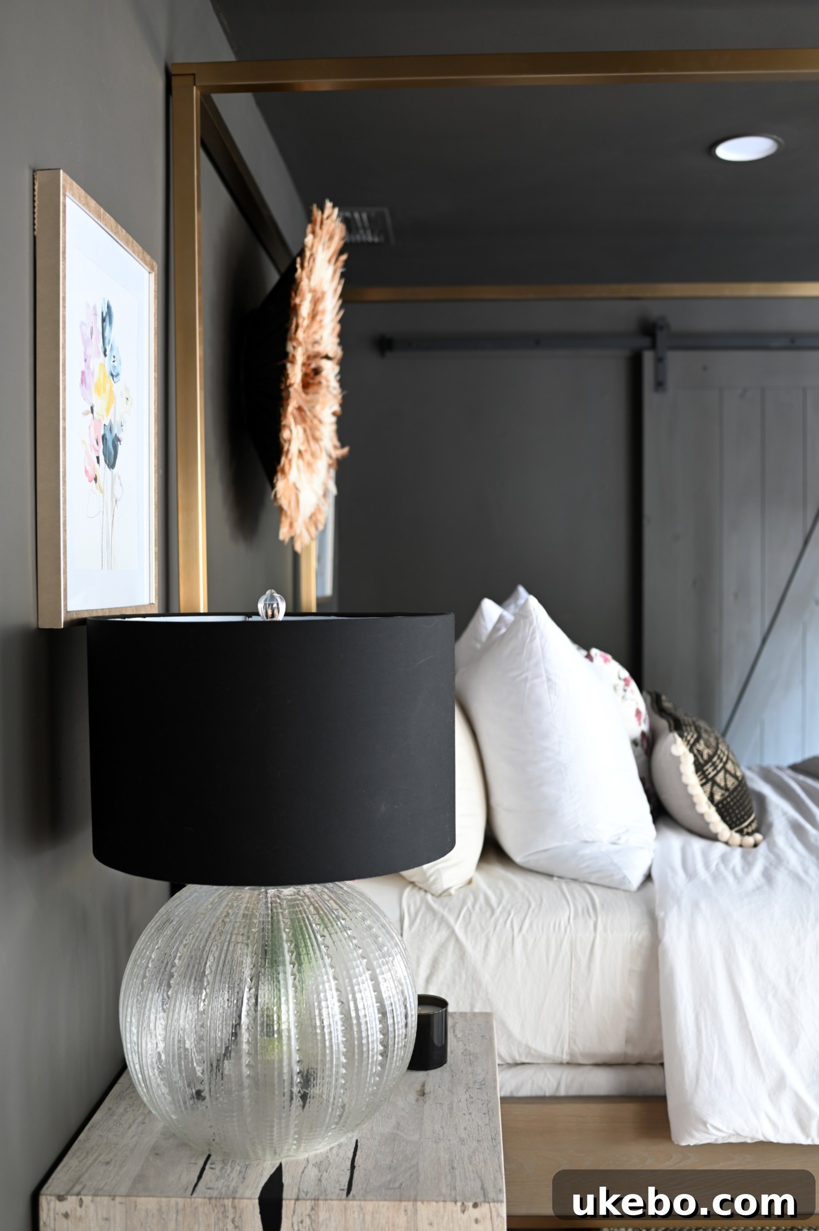 Cozy bedroom design with dark walls