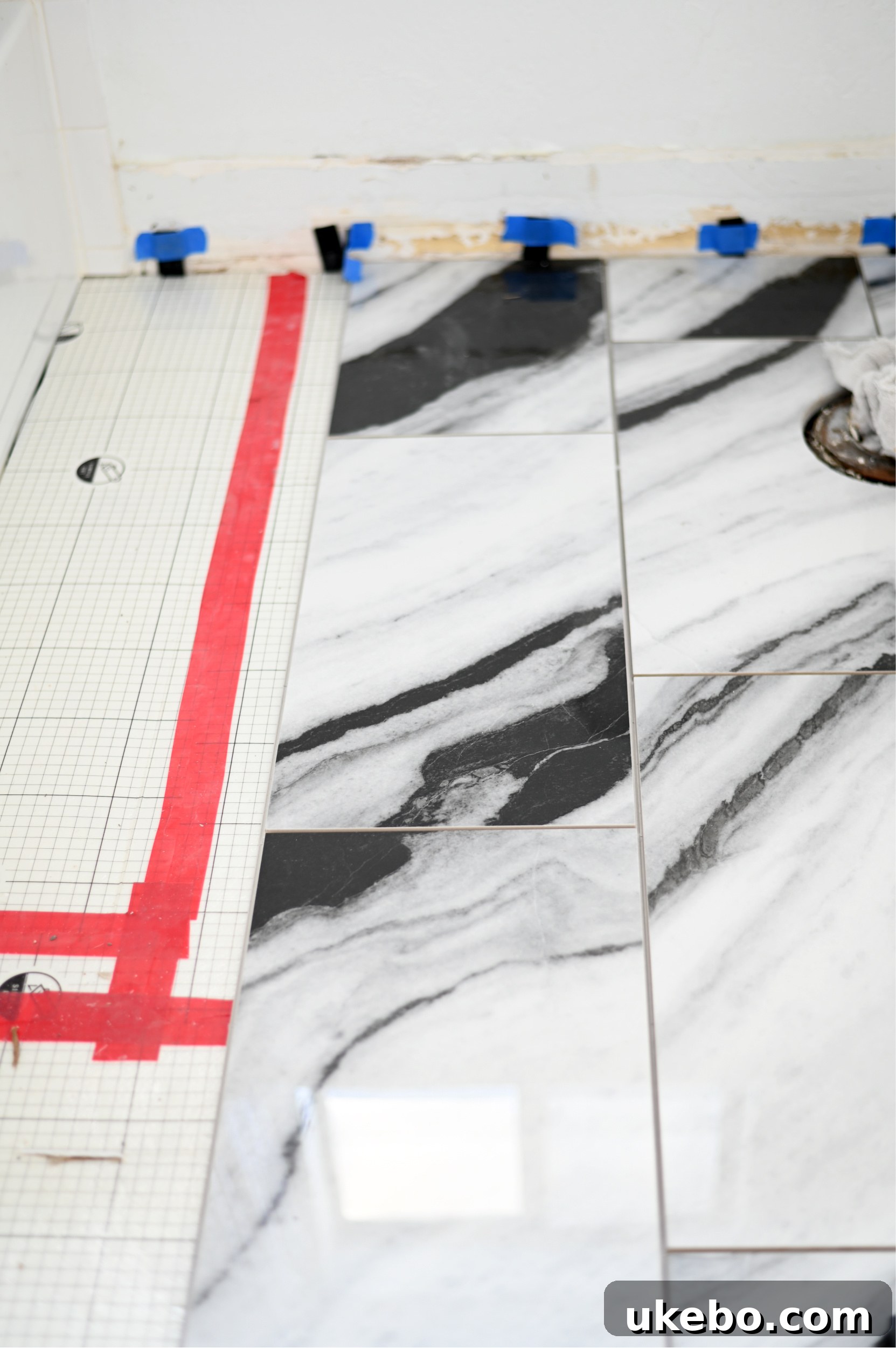 Another perspective of the QuicTile installation, demonstrating how the tiles fit together around a corner.