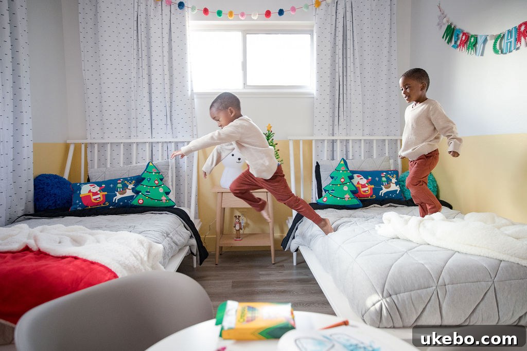 Close-up of playful holiday accents and a sense of joy in the military family's children's room, showing attention to detail.