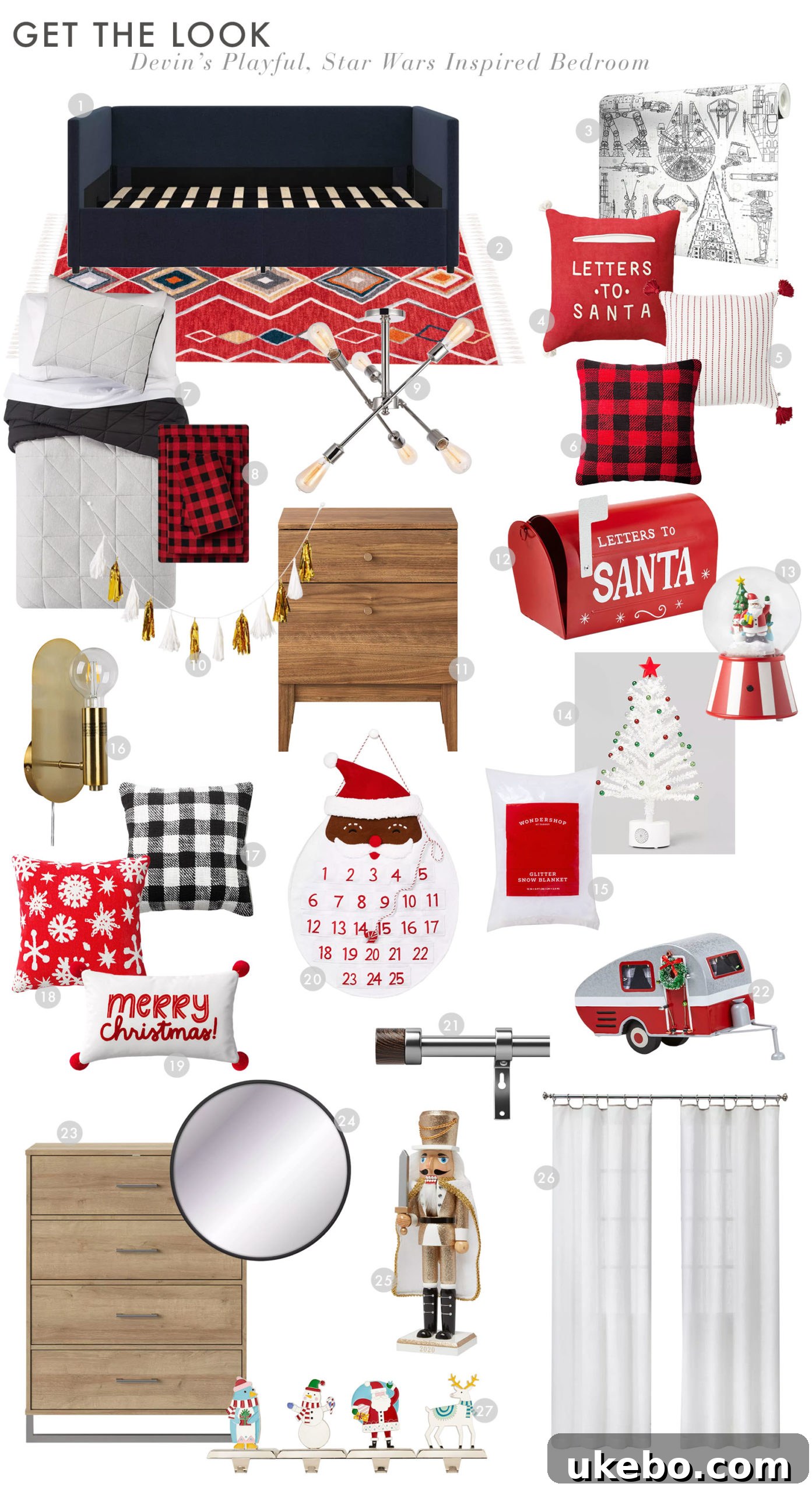 A comprehensive mood board or final reveal image showcasing all the elements of Devin's room