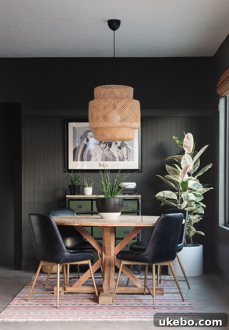 Living space featuring an Urbane Bronze accent wall and minimalist decor