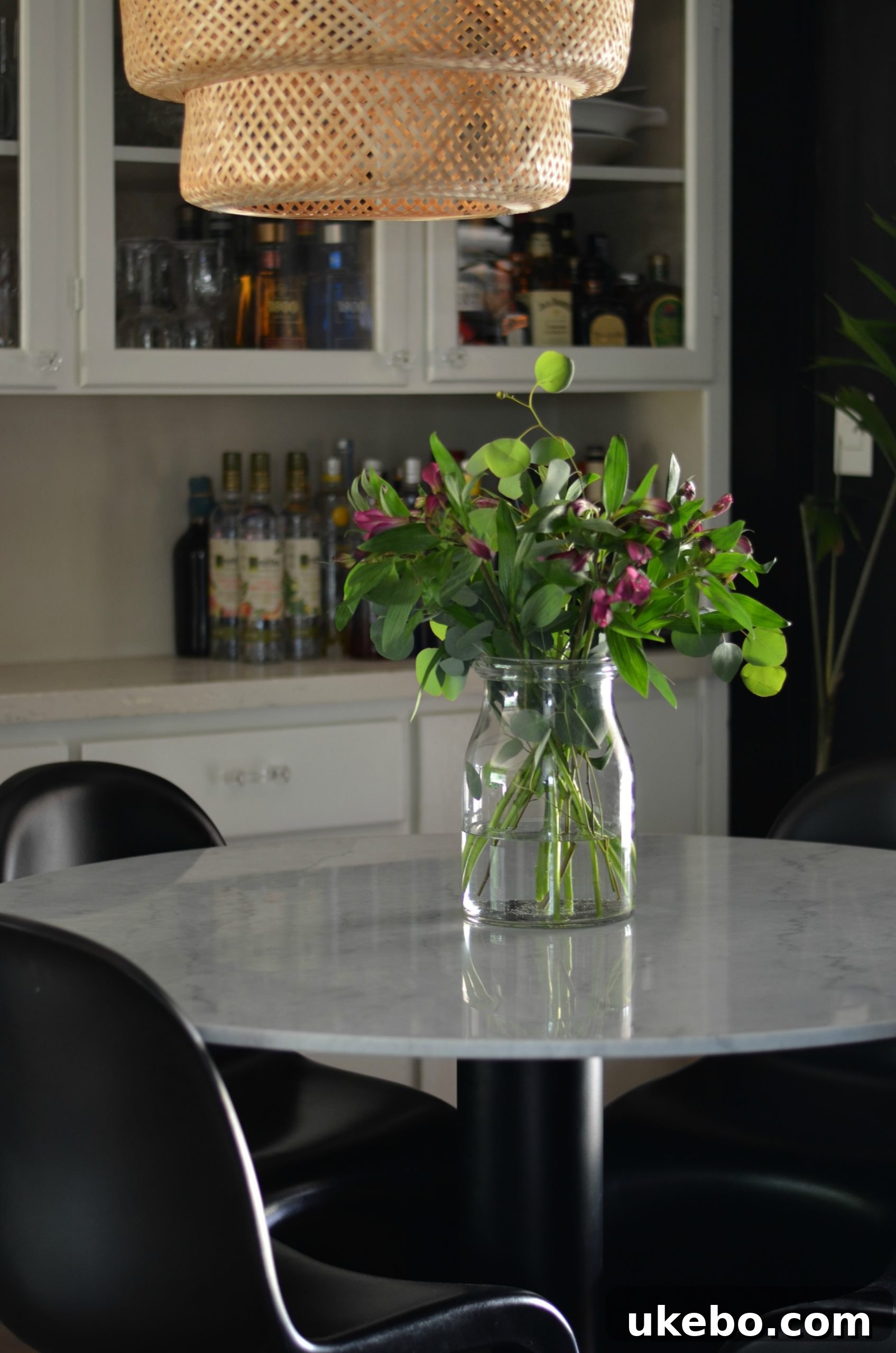 Before photo of a small, awkwardly placed dining room