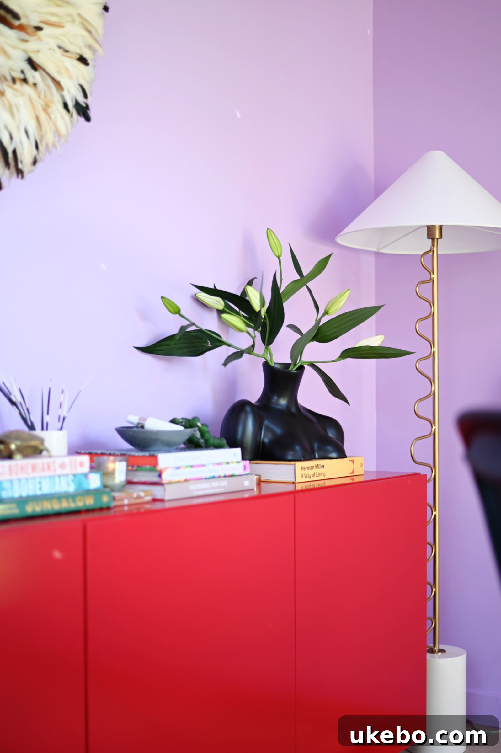 Styling a modern home office with eclectic finds and a bold color palette