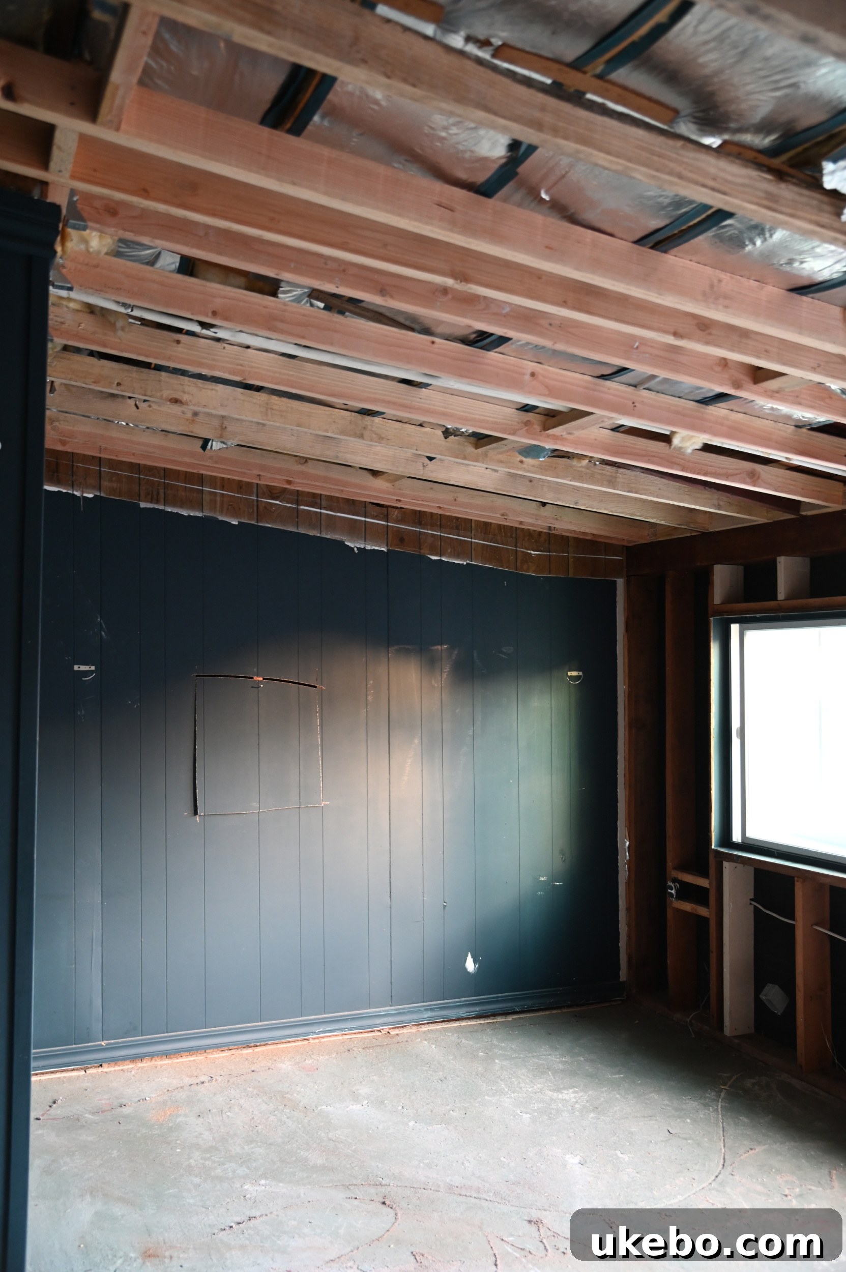 Ceiling joists exposed during renovation.