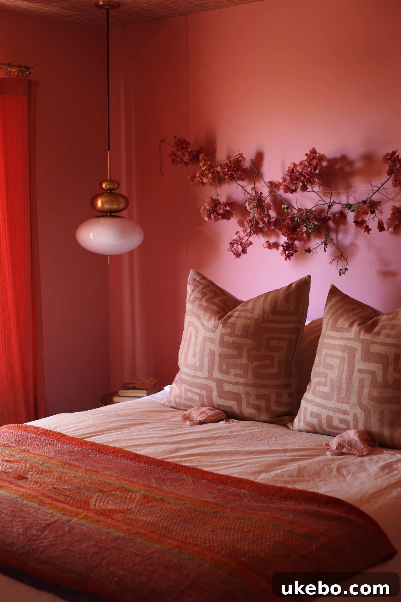 Moody and eclectic bedroom with a dramatic aesthetic.