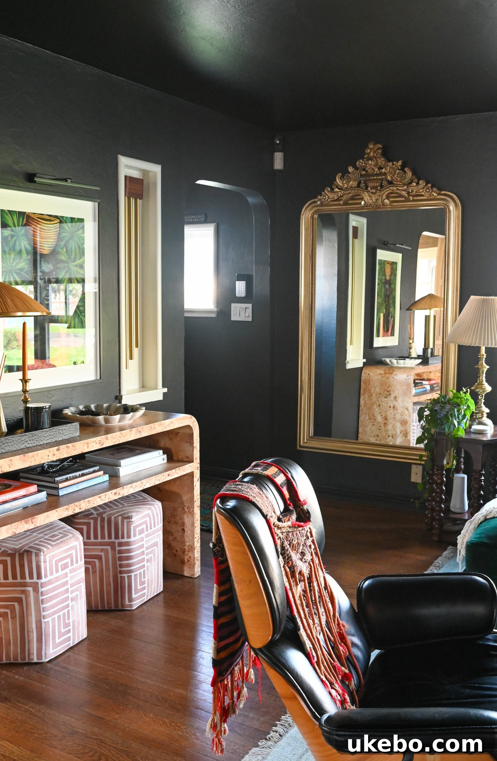 dark painted living room
